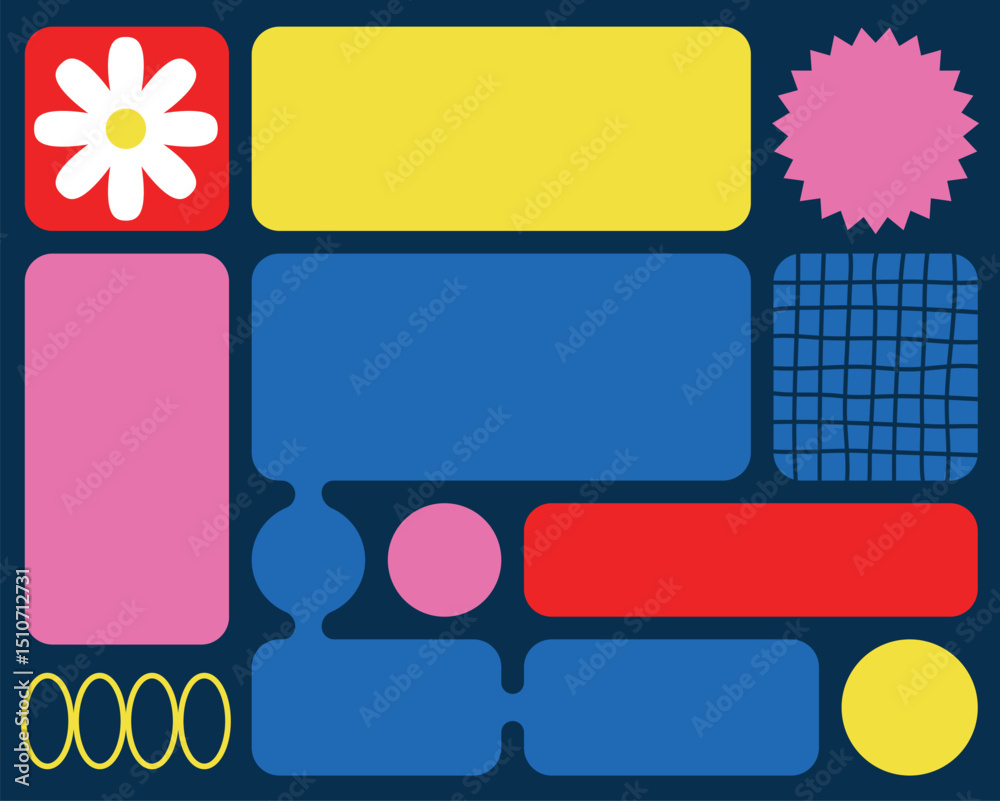 Fototapeta premium Bento grid web design elements, y2k layouts ,geometric shapes.Trendy retro abstract figures.Vector flat illustration