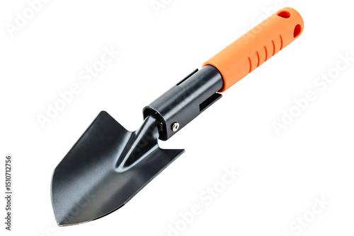 Durable ergonomic garden hand trowel tool isolated on a transparent background