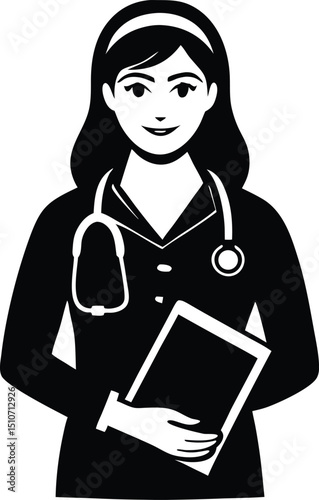 Nurse silhouette with Stethoscope, Silhouette of doctor vector art