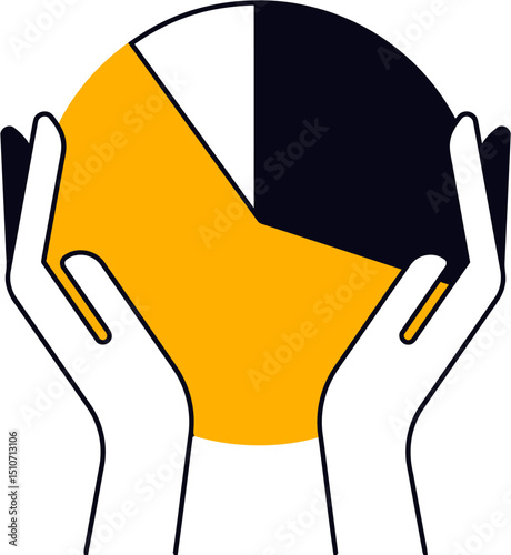 Understanding data analysis pie chart held by hands for business finance and investment insights growth vector art illustration