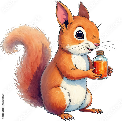 Squirrel with syrup bottle ready to assist during Health Awareness Day celebration, kids illustration
