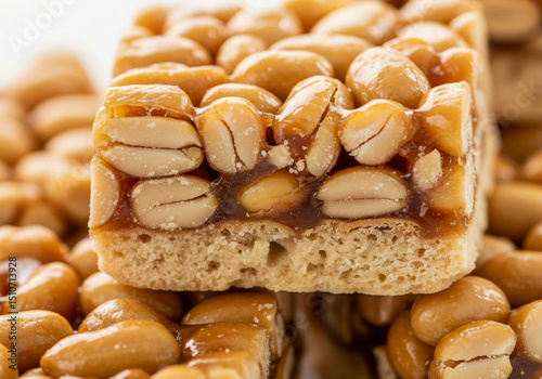 Close-up of Traditional Brazilian Peanut Brittle (Pé de Moleque) on White Background photo