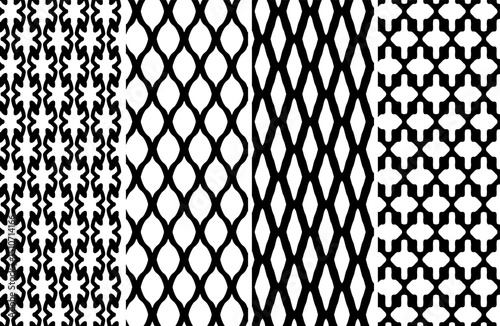 Elegant Black and White Geometric Patterns Seamless Repeat Textile Design for Fashion and Interior Decoration