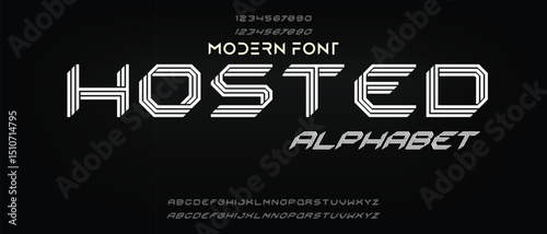 Creative Outline Double line monogram alphabet and tech fonts. Lines font regular uppercase and lowercase. Vector illustration.