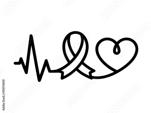 EKG Heartbeat Transforming into Cancer Ribbon Heart Icon