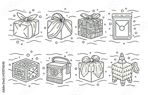 Underwater cultural gifts icon set. simple linear style treasures and ocean artifacts