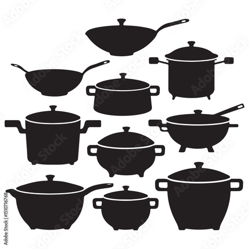 Collection of Kitchenware Silhouettes, Pots, Pans, Utensils, and More