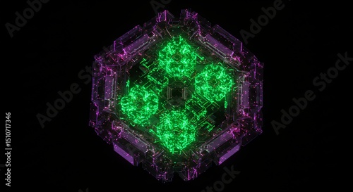 Futuristic Cube Glowing in Green and Purple