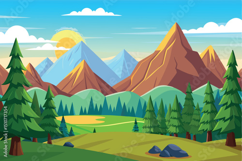 Majestic mountain landscape, sunrise scene, png