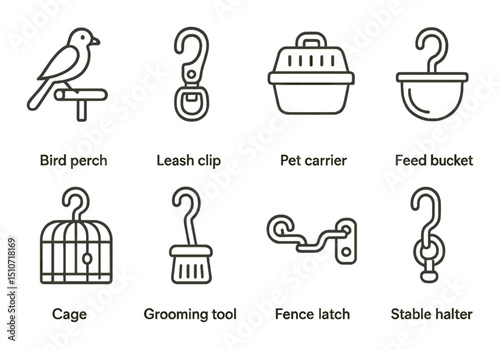 Animal care linear icon set. pet grooming and management symbols