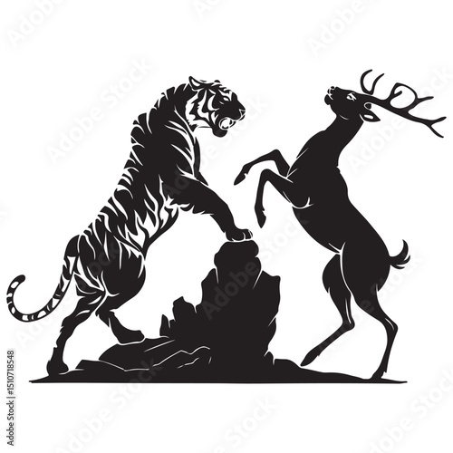 Tiger Chasing Deer Silhouette in the Jungle