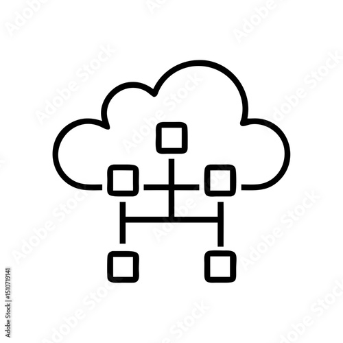 Cloud network icon with interconnected nodes for data management and connectivity