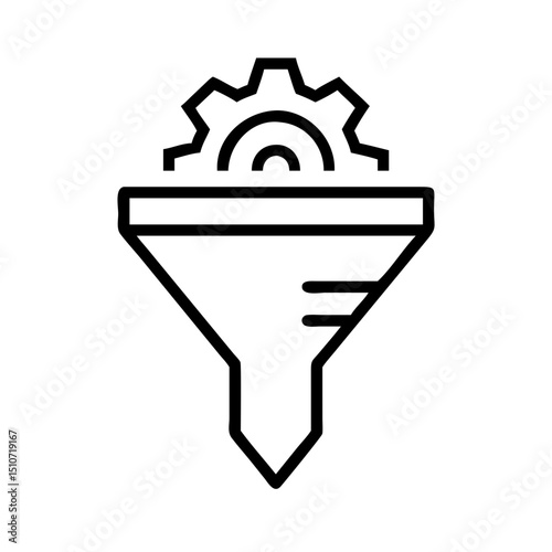 Funnel icon with a gear for process management and optimization