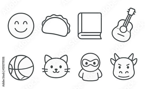 Novelty pillows and eyewear icon set. flat icons for quirky decor and accessories