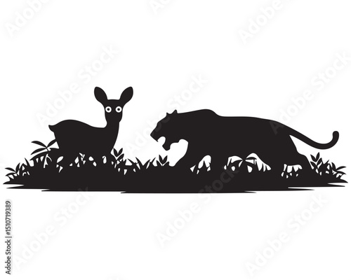 Tiger Chasing Deer Silhouette in the Jungle