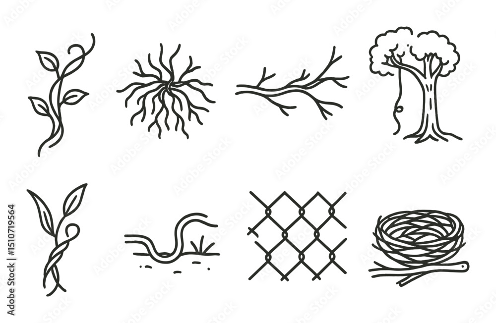 Fototapeta premium Wires and nature linear icon set. simple and minimalist nature design elements