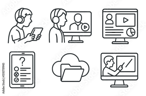 Digital learning tools icon set. flat style icons for online education and e-learning