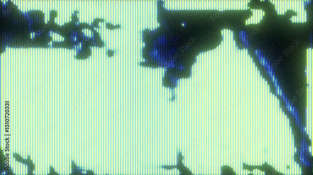 4K Glitch loop with high-contrast blue-black distortion on pale CRT background, analog video noise and pixel flicker for motion graphics overlay, screen mode, retro cyber aesthetic and error effect