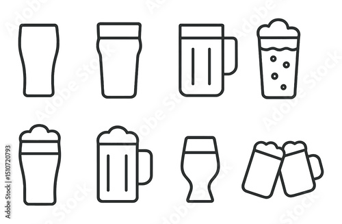 Minimalist beer icon set in linear style. brewery and drink symbols for design
