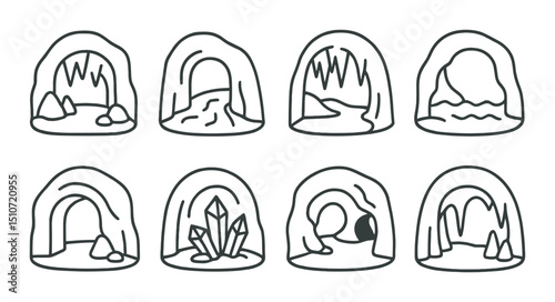 Cave silhouette icon set. underground and cavern symbols for exploration design