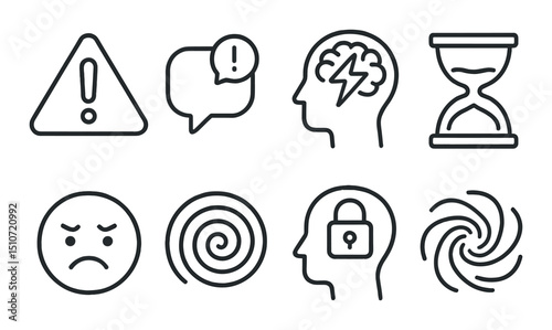 Mental health silhouette icon set. psychology and wellness symbols