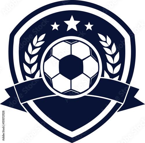 "Football Club Emblem with Laurel Leaves, Stars and Banner Inside Shield Design"