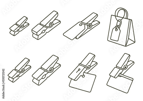 Clothespins linear icon set. laundry symbols for organization and storage essentials