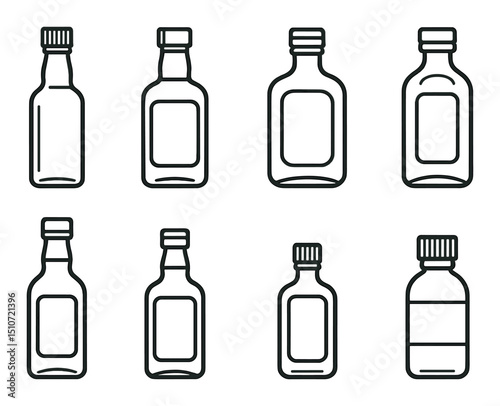 Mini liquor bottles icon set in linear style. drink and beverage symbols