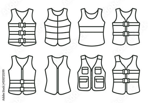 Sport vests icon set in linear style. athletic gear and uniform symbols