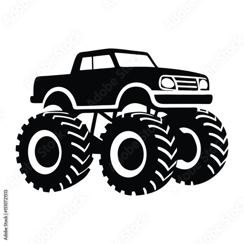 Powerful Black and White Monster Truck Silhouette vector illustration