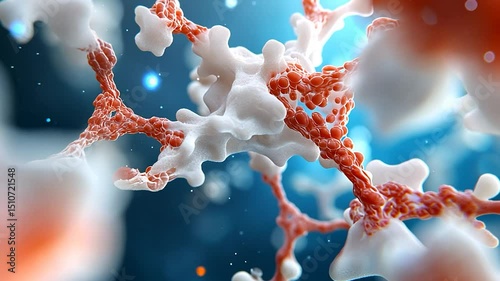 Abstract microscopic cellular structure with intricate red and white branching