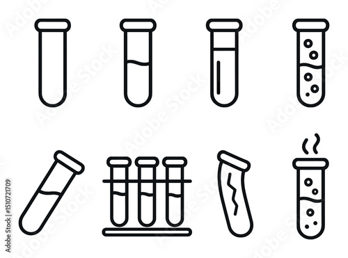Lab test tube silhouette icon set. science and experiment symbols