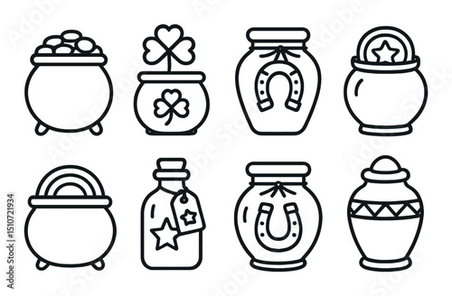 Luck and fortune icon set in linear style. prosperity and good omens symbols