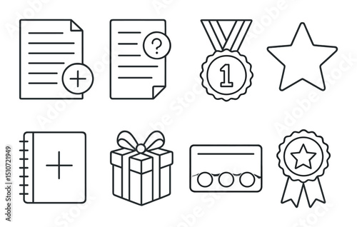 Educational bonus icon set in linear style. learning, reward, and achievement symbols