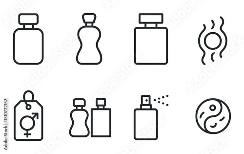 Unisex perfume linear icon set. fragrance and scent symbol collection