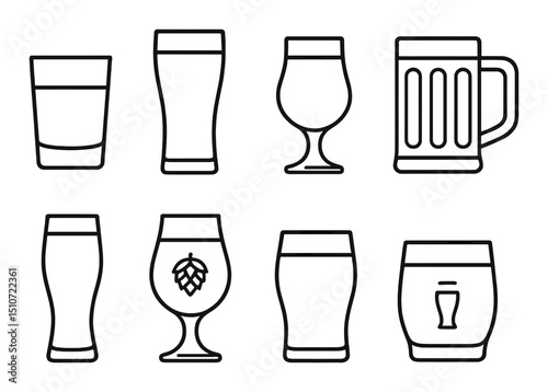 Glassware linear icon set. beverage and drinkware design symbols