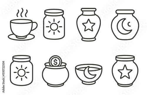 Daily luck icon set in linear style. fortune and prosperity symbols for good vibes