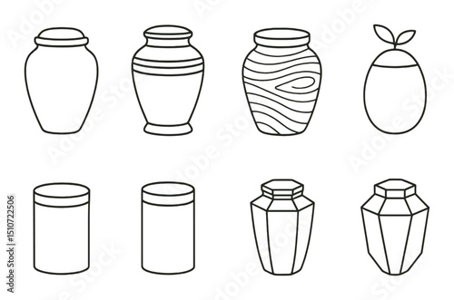 Decorative urns icon set in linear style. vase collection and ornate containers