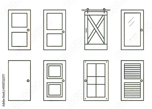Closet door icon set in linear style. wardrobe and interior design symbols