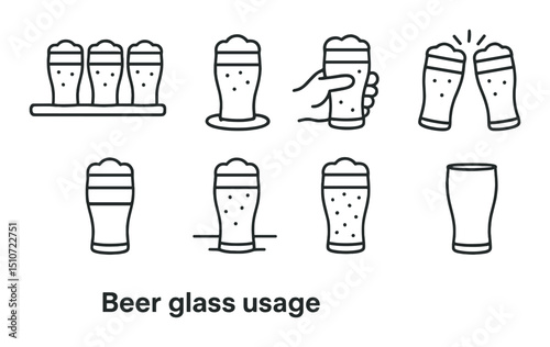 Beer tasting linear icon set. simple and minimalist beverage symbols
