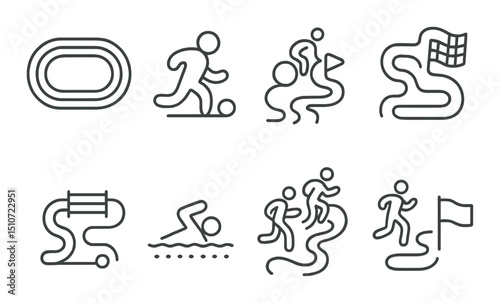 Sports and fitness linear icon set. exercise, athletic activity symbols