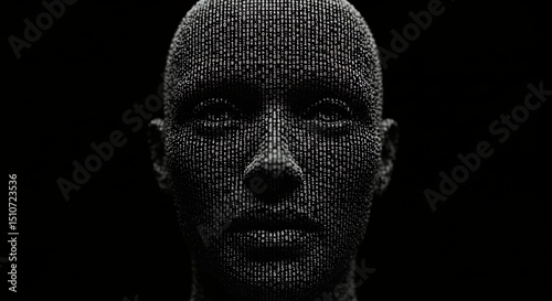 Digital Face Portrait Against Black Background