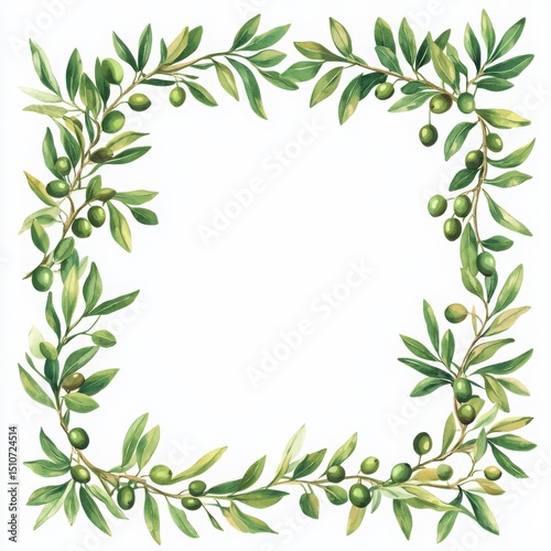 Watercolor olive branch frame green olives botanical illustration