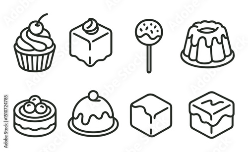 Bakery and desserts icon set. flat style graphics for sweets and confectionery