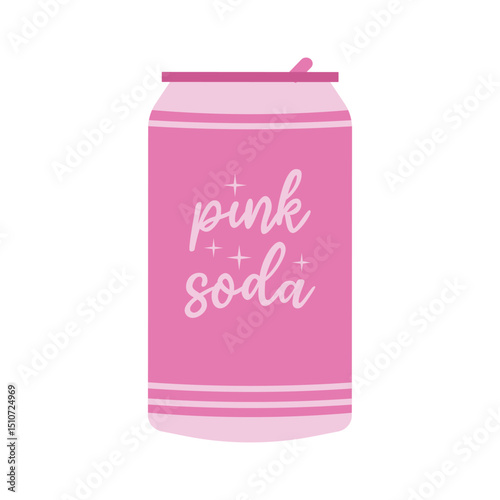 Cute pink soda can with sparkling design and playful. Flat vector illustration