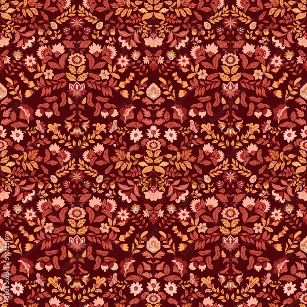 custom made wallpaper toronto digitalSeamless vector pattern with bright abstract flowers in folk art style on a clean white background. Colorful and decorative design perfect for textiles, wrapping paper, wallpaper, and crafts.