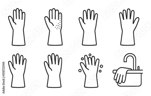 Cleaning gloves silhouette icon set. safety and hygiene symbols for sanitation