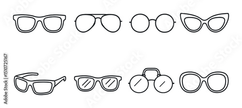 Sunglasses linear icon set. eyewear and fashion accessory symbols