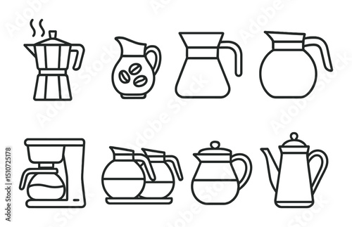 Coffee culture linear icon set. cafeteria essentials and brewing symbols