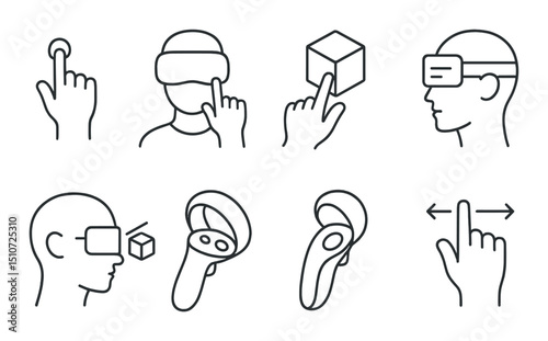 Virtual interaction icon set in linear style. digital communication and vr symbols
